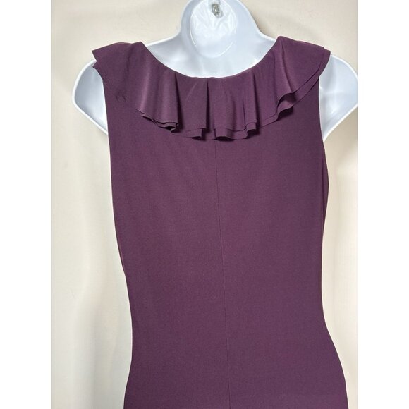 LAUREN RALPH LAUREN Plum Wine Ruffle Sleeveless Stretch Dress Old Money Size 4 - Picture 5 of 8